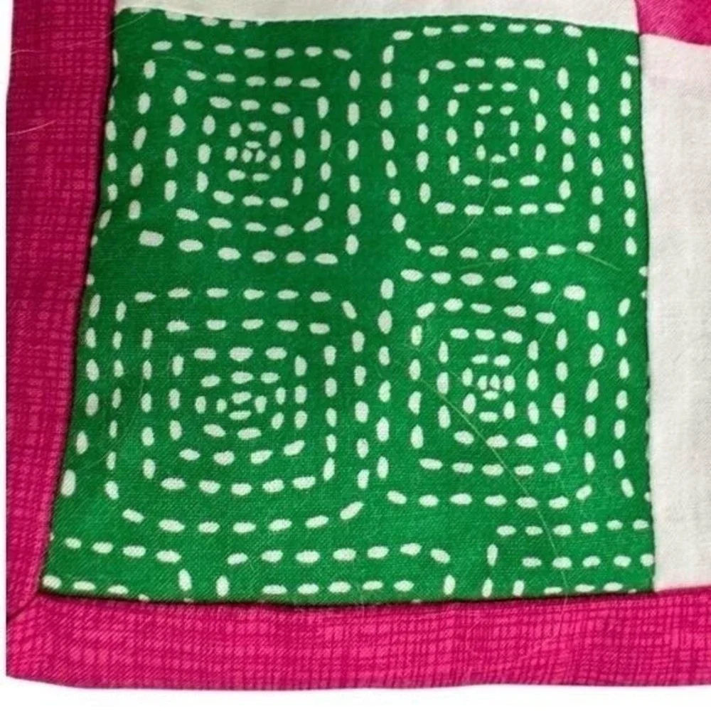 Handmade Patchwork Quilt Bright Pink Green White Floral Boho Cottage 58